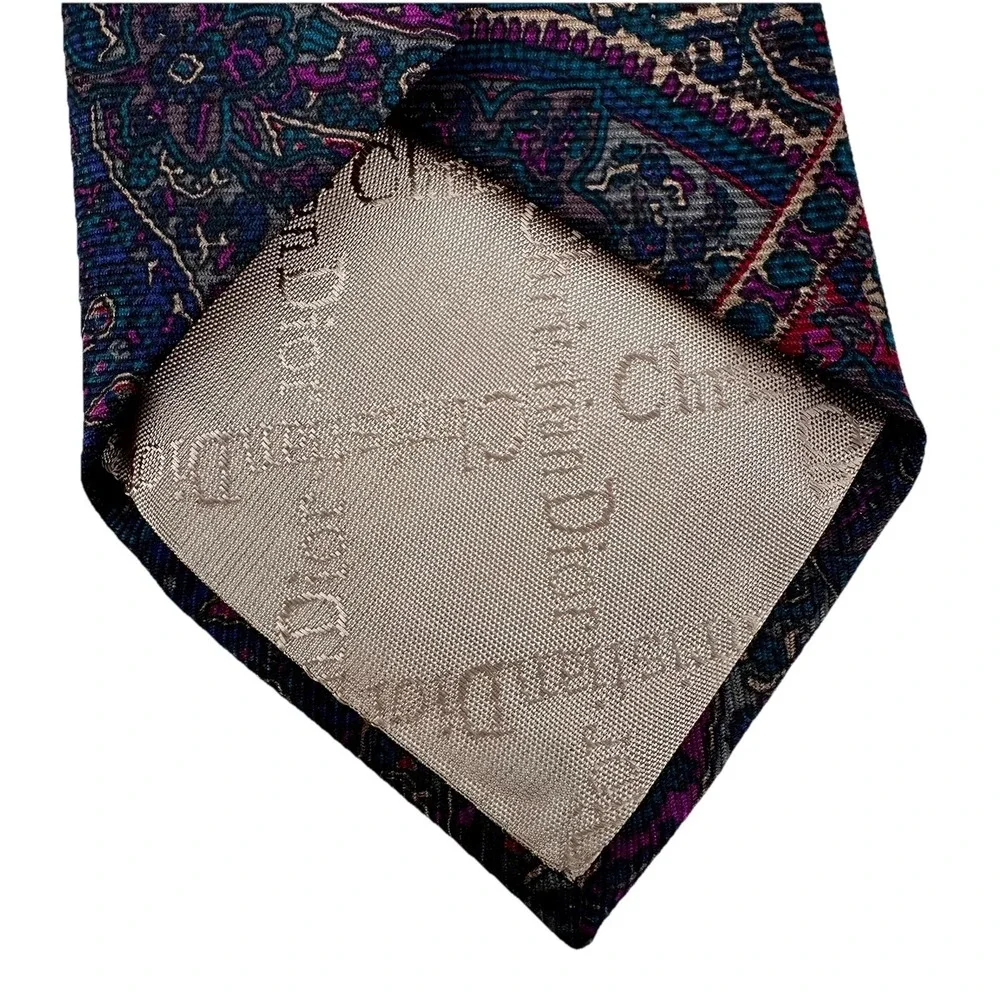 Christian Dior Mens Silk Tie Purple Blue Burgundy Paisley Made in USA 3.25